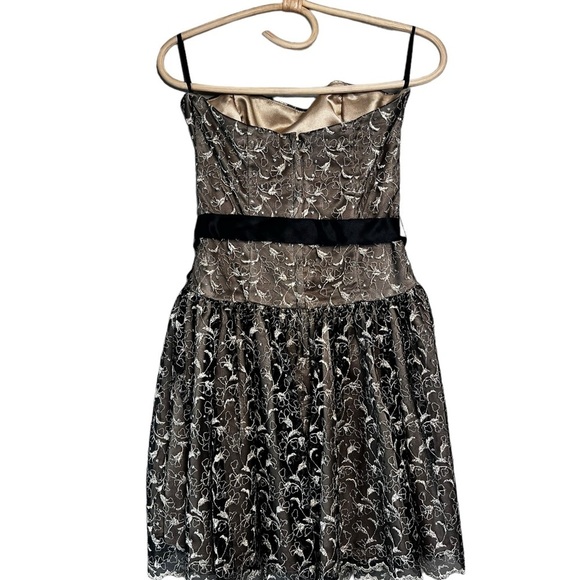 Gunne Sax Black Gold Bow Waist Mesh Lace Overlay Mini Vintage Y2K Prom Dress - Picture 9 of 14